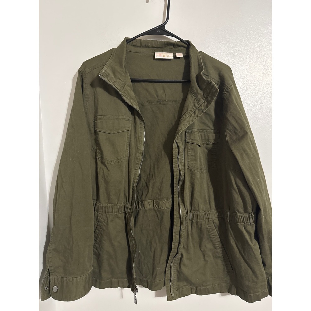 Belle by Kim Gravel Olive Green Utility Jacket Womens Large Full Zip Field Coat